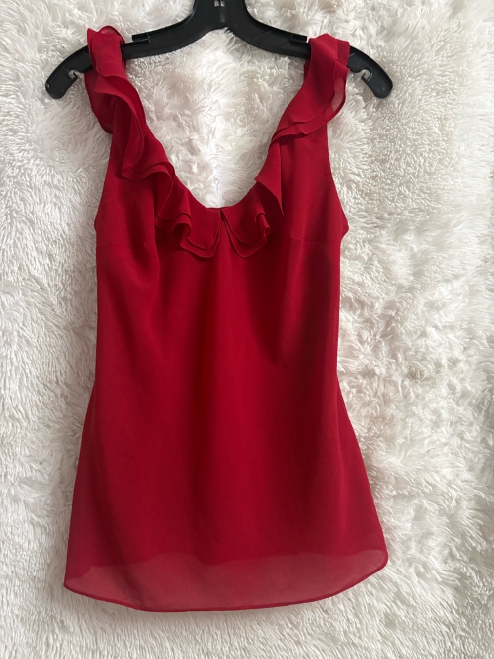 DKNY Red Ruffle V-Neck Camisole
